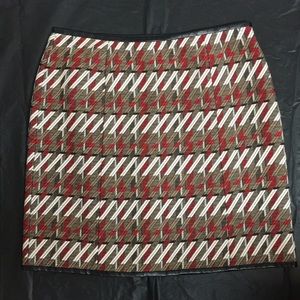 Worth tan & red print skirt black leather trim